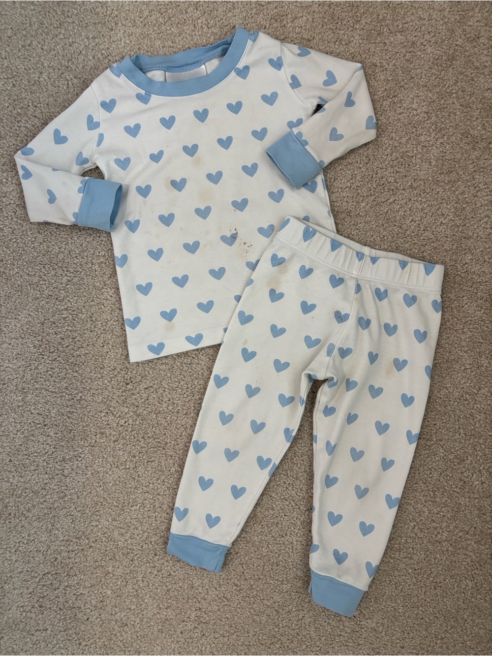Toddler LAKE Blue and White Pajama Set Blue Heart Pattern, size 2T
